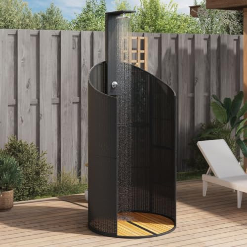 UJCHVHN Douche extérieure pour piscine et spa Noir 100 x 100 x 241,5 cm Poly rotin et bois d'acacia Maison et jardin