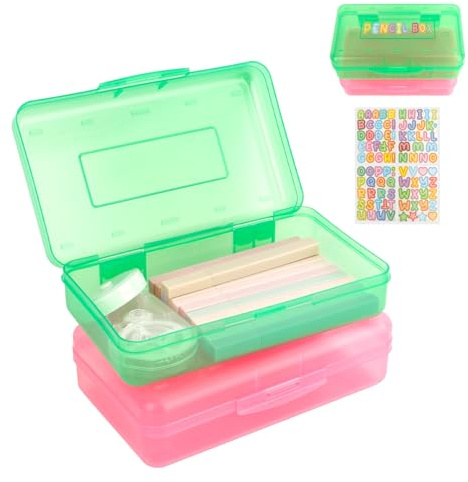 loacuony 2 Stück Stiftebox,Stifte Box,Stifte Organizer | Stiftebox für Büro & Bastelbedarf | Stapelbare Aufbewahrungsbox für Büromaterial & Schreibwaren（Rot + Grün）