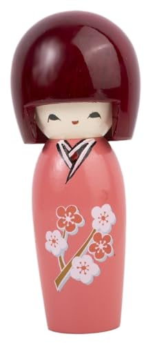 lachineuse Poupée Japonaise Joie 14 cm - Kokeshi Kimono Fleurs de Cerisier | Coloris Rose - Figurine Décoration Japonaise - Kokeshi Traditionnelle Japon - Idée Cadeau Original Déco Asie