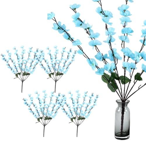 Magicherry 4 rami di pesco artificiali con stelo lungo 57 cm, fiori di pesca in finta seta, per interni ed esterni, feste, fai da te, matrimoni, decorazione per vasi, blu