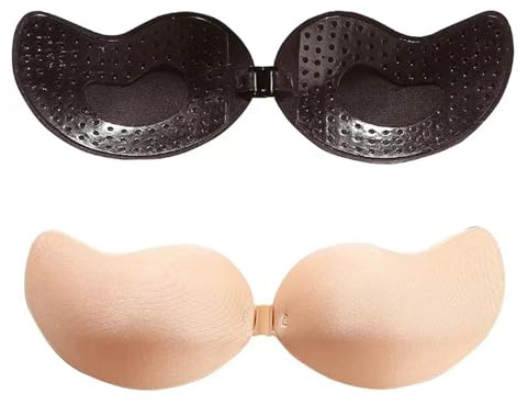 YQBFTC 2 Pairs Sticky Bra,Stick On Breast Cups, Strapless Backless Nipple Covers,Nipple Covers Invisible Pasties,Sticky Bra Push up,Adhesive Reusable Push Up Backless Tape for Low Cut Dress Wedding