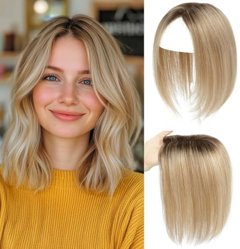 Haar Toppers für Frauen Echthaar Topper Leichtes Toupets für Frauen, 100% handgeknüpfte Toupets Clip in Haarteil für Dünner Haar Oberkopf Flauschiger Glatter Hair Topper ohne Pony(4T10/16#)