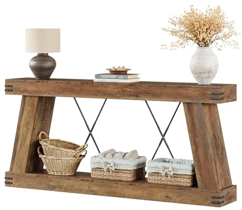 Tribesigns 70.9 Farmhouse Console Table, Long Sofa Table Behind Couch with Storage, Narrow Wooden Console Station, Industrial Rustic Entryway Furniture for Hallway, Entry, Living Room, Brown
