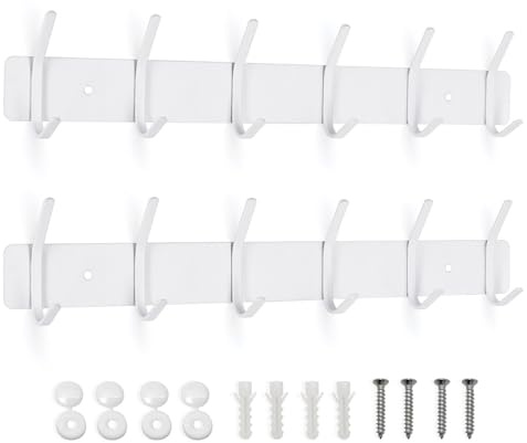 SYPEN Kleiderhaken Wand, Wandgarderobe Edelstahl, Hakenleiste Garderobe, Hakenleiste für Schlafzimmer Bad, Garderobenhaken für Kleidung, Jacken Halter (Weiß, 6 Haken, 2 Stück)
