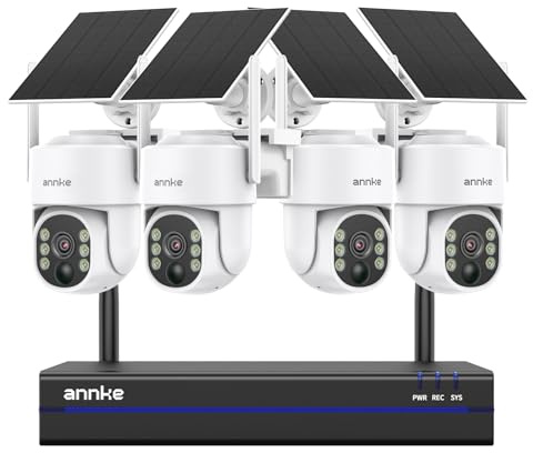 ANNKE 4MP Wireless Security Camera System, 16CH 4K NVR CCTV Camera System, 4PCS Solar Security Camera Outdoor Wireless with Color Night Vision, 360° Surveillance, 2-Way Audio, 2.4/5 GHz WiFi, No HDD