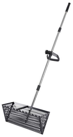 Rastrillo de Acero al Carbono para pulgas de Arena, Mango Largo Desmontable con Cesta de Dientes de tiburón de 40 cm de Ancho, Herramienta de tamiz de Arena de Playa Duradera para Encontrar cangrejos