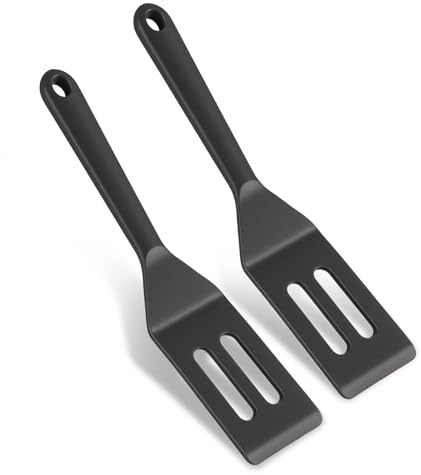 Jeffdad 2 Pack Professional Mini Silicone Spatula, Small Heat-Resistant Serving Spatula for Nonstick Pans, for Brownies Fried Eggs Cakes Lasagna Cookie Steak Pizza,etc(Black)