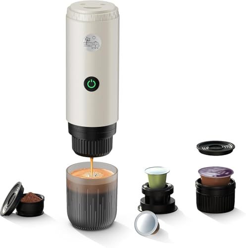 BENFUCHEN Cafetera portátil 3 en 1 de 20 bares con calefacción automática, compatible con cápsulas NS y DG, así como café molido para camping, senderismo, viajes y hogar (blanco)