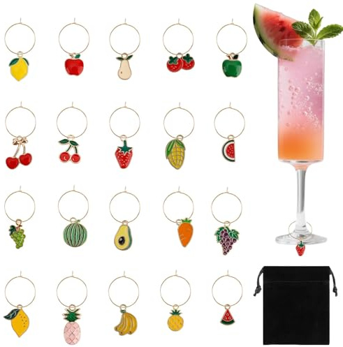 TeaATiCh 24Pcs Wine Glass Charms,Funny & Unique Wine Charm,Reusable Glass Charms for Drinks for Tasting Parties