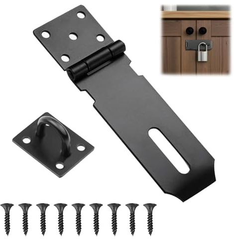 1 Piece 4 Inch Heavy-Duty Stainless Steel Padlock Hasp and Staple, Black Shed Lock Buckle Door Latch for Doors, Windows, Cabinets, Pet Cages, Lockers