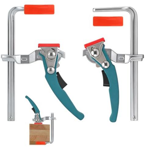 TOKSEO Lot de 2 colliers de serrage à cliquet entièrement en acier avec poignée de levier, support bas à une main, capacité de 160 mm et profondeur de gorge de 60 mm, colliers de serrage rapide pour