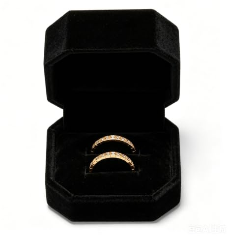 Papten Schmuck Etui Für Ring, Schwarz Samt Ringbox Hochzeit 2 Ringe | Achteckig,4×5×6CM,ringbox hochzeit,Geschenk-Verpackung für Verlobung Heiratsantrag,schmuckaufbewahrung für hochzeit