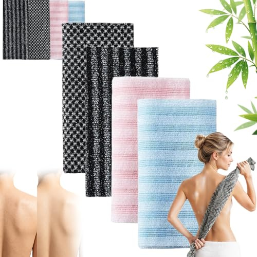2/3/4 Pièces Serviette De Douche Exfoliante,Comprend des crochets adhésifs– Fibres De Bambou & Charbon Actif – Exfoliation Douce, Séchage Ultra-Rapide,Usage Quotidien (Mélange de couleurs A,4)