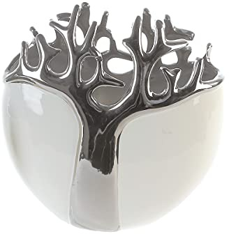 GILDE - Vase Tree - Keramik - weiß mit silbernem Baumdesign - Dekovase - Höhe 21 cm