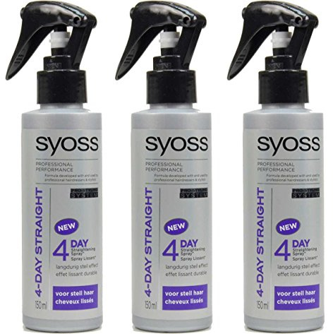 3x SYOSS 4-DAY STRAIGHT [4 TAGE GLÄTTUNGSSPRAY - LANGANHALTEND], 150ml/Stck.