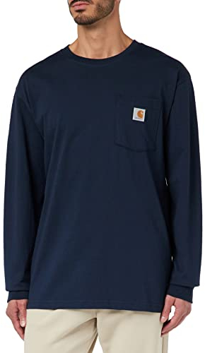 Carhartt Arbetskläder för män, ficka L/S t-shirt, Marinblå, XL