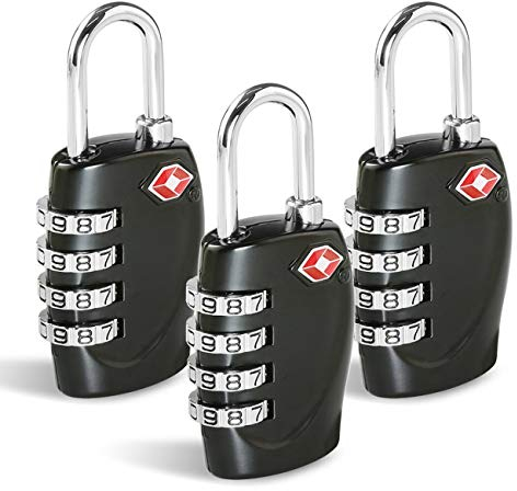 CFMOUR TSA Suitcase Locks - 1, 2, 3, 4, 5, 6 Pack 4-Dial Security Travel Combination Padlock for Suitcases Luggage Case Bag Code Lock - Black (Pack of 3)