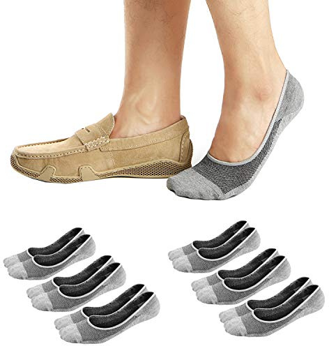 Ueither - Calzini invisibili corti per uomo/donna, traspiranti, super morbidi, in cotone, antiscivolo (Grigio (6 Paia),38-43)