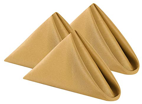 Cloth Napkins 17x17 inch Washable Polyester Dinner Napkins Soft Table Napkins for Wedding Party Dining Banquet(Gold,12PCS)
