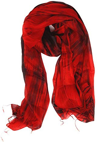 Millie & Boo Sciarpa di seta pura di 100% della sciarpa della donna delle sciarpe dello scialle dell'involucro dipinto a mano della sciarpa di seta, rosso, nero., 175cm x 70cm