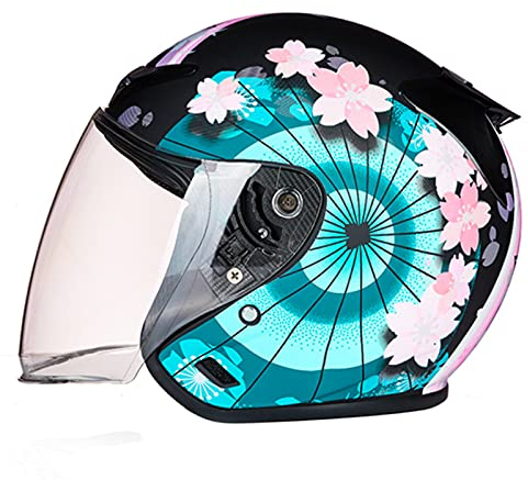 Jet Motorrad-Helm Roller Offenes Jet Helm Scooter Moped Mofa Helm Herren Damen Erwachsener Motorradhelm Mit Sonnenblende Retro Vintage Pilot Biker Open Face Helmet DOT/ECE Genehmigt,Grün,XL