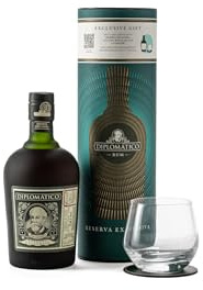 Ron Diplomático Reserva Exclusiva estuche + Vaso + Posa vaso para regalo, 40% Volumen de Alcohol, 70 cl