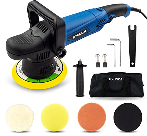 Hyundai 900w Dual Action Polisher Kit - Electric Car Polisher Machine with Variable Speed Control, Corded Buffing Machine for Cars, Vans, Caravans, 4 X 150mm Sponge and Wool Pads