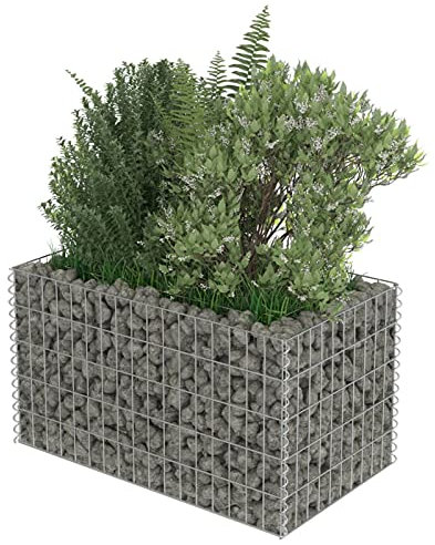 Gecheer Gabion Raised Bed Gabion Planter Galvanised Steel Basket Planter Raised Vegetable Bed 90x50x50 cm