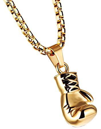 HIJONES Collar con Colgante de Cadena de Guantes de Boxeo para Hombres Mujeres de Acero Inoxidable Joyas Deportivas Punk para Pareja Oro con Cadena (Mujer)