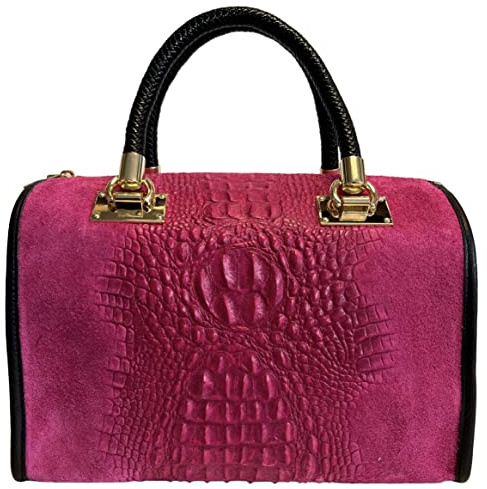 Modarno Sac femme - sac à main en cuir daim imprimé noix de coco, fuchsia