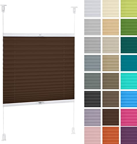DECOOR Plissee ohne Bohren 45cm x 120cm Faltrollo Rollo für Fenster und Tür Nicht-invasive Fensterjalousien guter Sichtschutz und Sonnenschutz Breite der Überlappung 2 cm Dunkelbraun