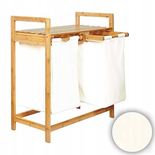 AD.CON Bambus-Wäschekorb, Badezimmer Regal, Bambus Wäscheregal, Wäschesack, Badregal, Wäschesortierer Weiß