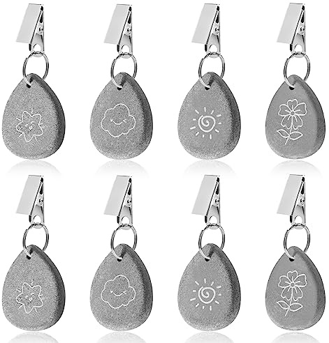 Xikulia 8er-Pack Tischdeckenbeschwerer aus Naturstein für den Außenbereich mit Stahlklammer, schwere Tischdeckenbeschwerer für Picknicks, Gartenpartys, Küche, Restaurant, Hochzeiten