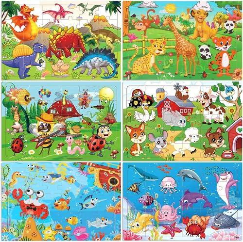 Set Kinder Holzpuzzle, 6 Teiliges Spielzeug Puzzle, Vorschulalter Lernspielzeug Puzzle, Kinderpuzzle Holzspielzeug, Montessori Holzpuzzle Spiele für Kinder, Geschenke für Kinder ab 3 Jahren (A)
