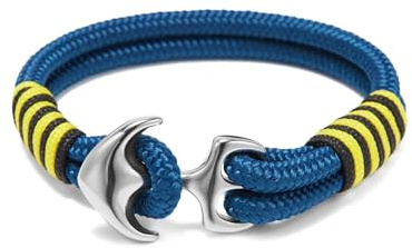BTEYIVTA Anchor Rope Bracelet for Men, Handmade Nautical Bracelet with Stainless Steel Clasp, Durable Rope Wristband, Unique Choice for Men, Women, Teens & Couples (Blue, Large)