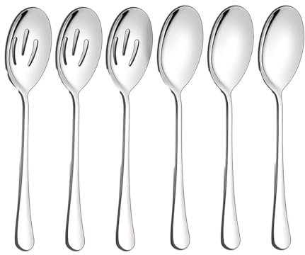 DSOUWEH Set di 6 cucchiai sicuri per servire cucchiai in Acciaio Inossidabile per Set di Posate in Acciaio Inossidabile Set di cucchiai da Portata durevoli, Argento