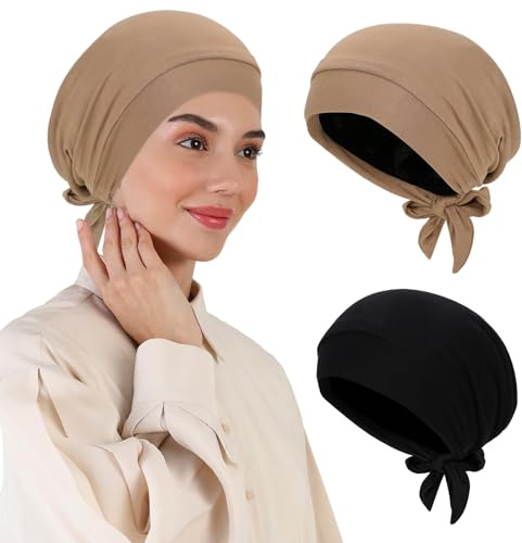 XEPST 2 stycken hijab undermössa för kvinnor, islamisk muslimsk undermössa under hijab mössa satin fodrad slipshuva inre huvudlinda hårturban för kvinnor kemo huvudbonader sovmössa