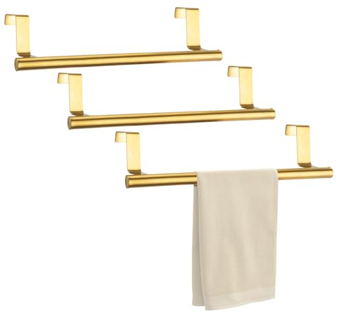 RETON 3 Stück Handtuchhalter Küche, 23 cm Geschirrtuchhalter Ohne Bohren, Edelstahl Geschirrtuchhalter Geschirrhandtuchhalter mit Anti-Rutsch-Pads, ohne Bohren, (Goldfarben)