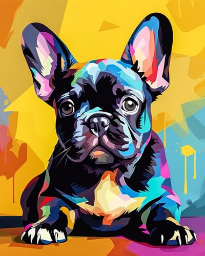 TISHIRON Pintura de bricolaje por números, bulldog francés, pintura por números para adultos, cachorros, pintura por números para niños sobre lienzo, kit de pintura por números para adultos