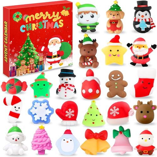 Chennyfun Calendario de Adviento de Mochi Squeeze Toy para Niños 2025, Calendario Adviento de Navidad Kawaii Squishys Regalo, Calendario de Adviento de Cuenta Regresiva de 24 días para Niños Niñas