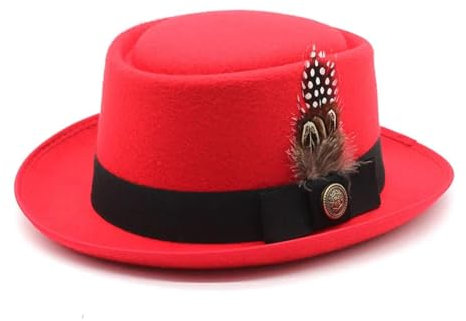 FULUJIDI Fedora Trilby Filzhut Hut Fedora Hut Herren Hut Herren Mode All-Matching Style Hip Hop Fedora Hut M56-58Cm Rot
