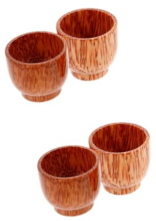 Garneck 4pcs Japanese Tea Mug Wooden Wine Cup Modern Mugs for Home Office Travel Smooth Surface