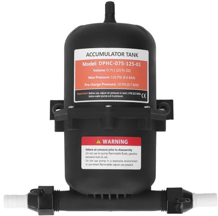 Pre Pressurized Accumulator Tank, 0.75L 125PSI RV Accumulator Tank, 1/2 MNPT Port Fitting RV Flows Control Internal Bladder for RV, Boat, Travel Trailer, Caravan