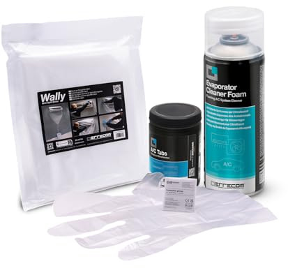 Errecom Klimaanlagen-Reinigungskit, enthält Evaporator Cleaner Foam Klimaanlagen Schaumreiniger, Wally Schutzhülle, A/C Tabs 40 lang wirkende Klimaanlagentabletten, Handschuhe