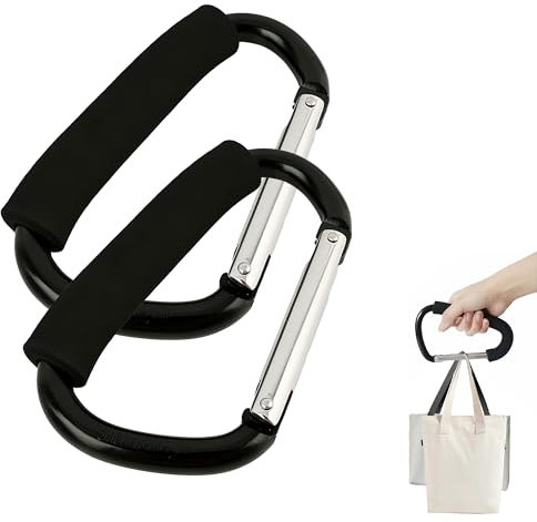 2PCS Buggy Clips Aluminum Alloy for Pram Clips for Buggy Clip Large Carabiner Clip Black Universal Large Upgrade Pram Clips Heavy Duty Pram Hooks for Bags Baby Stroller Hook for Hanging Bag
