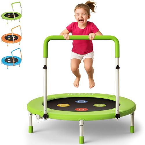 36 Mini Toddler Trampoline with Adjustable Handle, 3FT ASTM Certified Foldable Indoor Trampoline for Baby Kids Ages 1-6, Geometric Jump Mat, No-Gap Quiet Elastic Bands, Easy Assembly, Max Load 100LBS