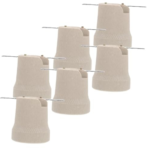 BATHVEVE 6 Pezzi Portalampade in Ceramica Beige per Lampadine E27, Base Rotonda Resistente al Calore, Sostituzione per Lampade da Garage e Camera da Letto