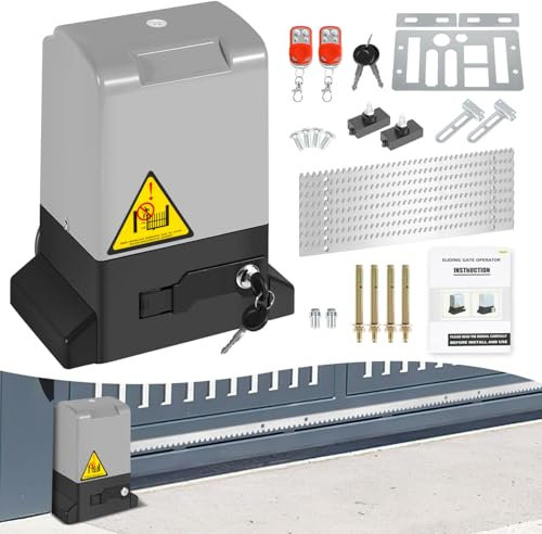 Hebitod 550W 1200 kg Motore Cancello Scorrevole Porte Scorrevoli per Operatore, con 2 Telecomandi Apriporta Automatico Operatore per Giardino Garage