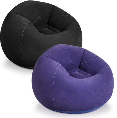WLIVE 2 Pcs Bean Bag Chair for Kids Adults, Inflatable Chair, No Filler, Comfy, Suit for Dorm Gaming Room Indoor Outdoor, Black and Purple
