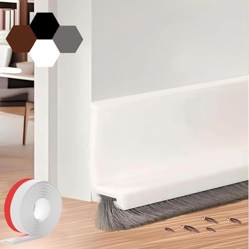 LIULINY 100cm Blanc Joint de Porte, Joint Isolation Phonique Porte, Boudin de avec Bande Brosse, Bas de Anti Courant d'air, Boudin, pour Cuisines, Salles de Bains et Baignoires